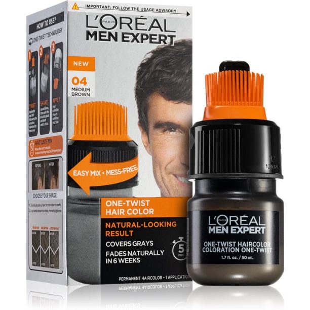 L’Oréal Paris Men Expert One Twist боя за коса с апликатор за мъже 04 Medium Brown на ниска цена