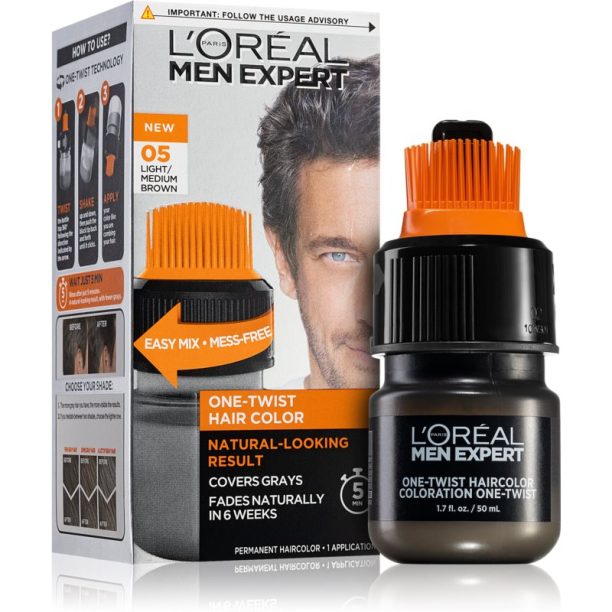 L’Oréal Paris Men Expert One Twist боя за коса с апликатор за мъже 05 Light Medium Brown 1 бр. на ниска цена