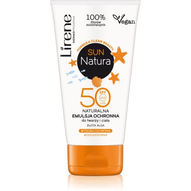 Lirene Sun Natura хидратираща и защитна емулсия за лице и тяло SPF 50 120 мл.