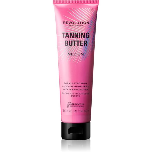 Makeup Revolution Beauty Tanning Butter подхранващо масло за тяло с автобронзиращ ефект цвят Light/Medium 150 мл.