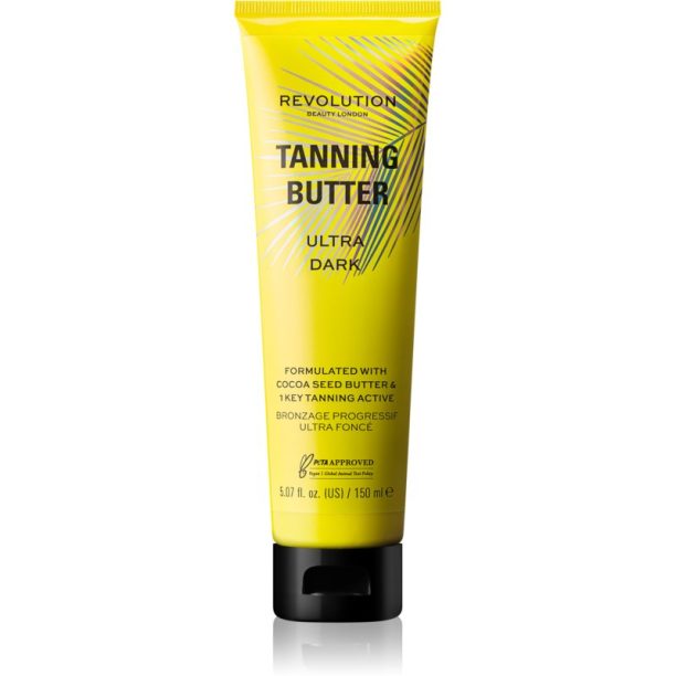 Makeup Revolution Beauty Tanning Butter подхранващо масло за тяло с автобронзиращ ефект цвят Ultra Dark 150 мл.