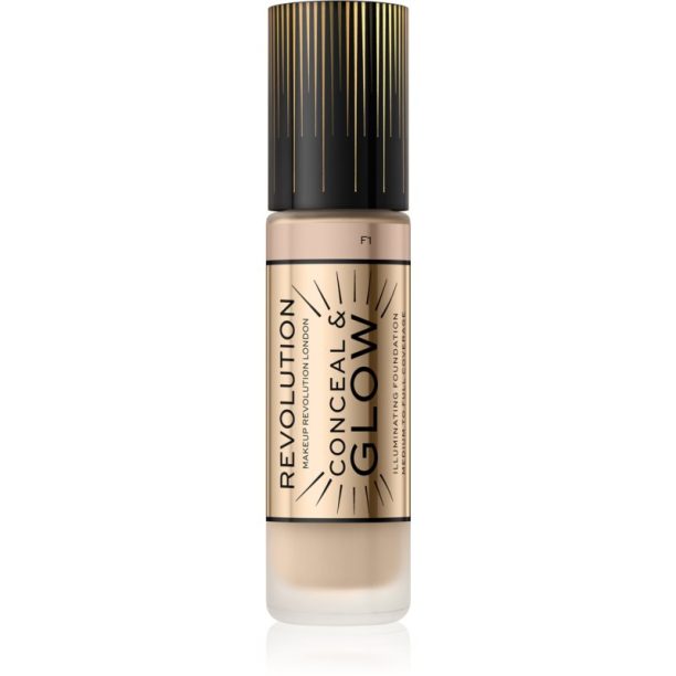 Conceal & Glow Makeup Revolution Conceal & Glow озаряващ фон дьо тен за естествен вид цвят F1 23 мл.