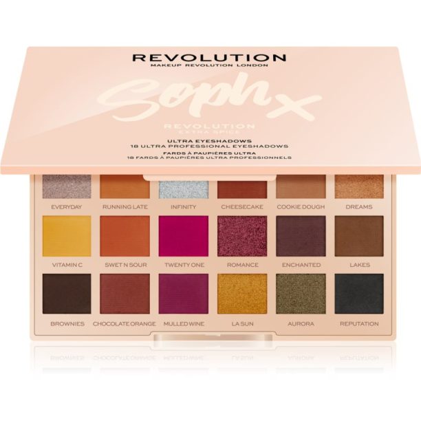 Makeup Revolution Soph X Extra Spice палитра от сенки за очи с малко огледало цвят Extra Spice 18 x 0.8 гр. на ниска цена