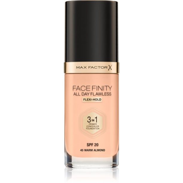 Max Factor Facefinity All Day Flawless дълготраен фон дьо тен SPF 20 цвят 45 Warm Almond 30 мл.