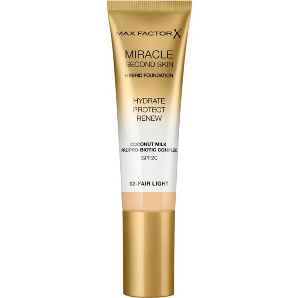 Max Factor Miracle Second Skin овлажняващ крем SPF 20 цвят 02 Fair Light 30 мл.