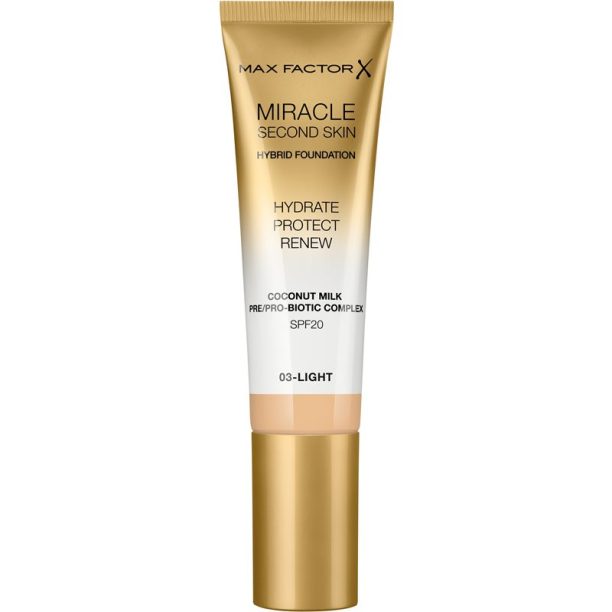 Max Factor Miracle Second Skin овлажняващ крем SPF 20 цвят 03 Light 30 мл.