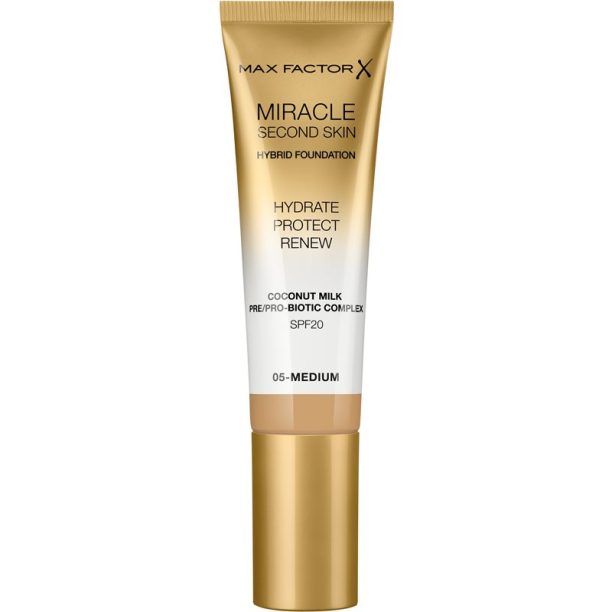 Max Factor Miracle Second Skin овлажняващ крем SPF 20 цвят 05 Medium 30 мл.