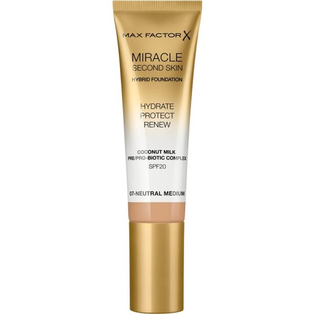 Max Factor Miracle Second Skin овлажняващ крем SPF 20 цвят 07 Neutral Medium 30 мл.