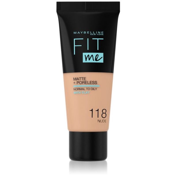 Maybelline Fit Me! Matte+Poreless матиращ фон дьо тен за нормална към мазна кожа цвят 118 Nude 30 мл.