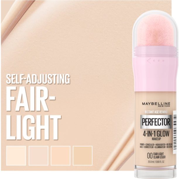 Maybelline Instant Age Rewind Perfector 4-in-1 Glow озаряващ фон дьо тен за естествен вид цвят 00 Fair 20 мл. купи на топ цена