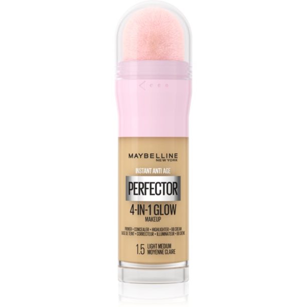 Maybelline Instant Age Rewind Perfector 4-in-1 Glow озаряващ фон дьо тен за естествен вид цвят 1.5 Light Medium 20 мл.