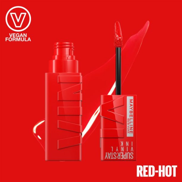 Maybelline SuperStay Vinyl Ink дълготрайно течно червило 25 RED HOT 4