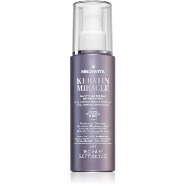 Medavita Keratin Miracle Smoothing Thermo Defence Spray стилизиращ защитен спрей за коса за изглаждане на косата 150 мл.