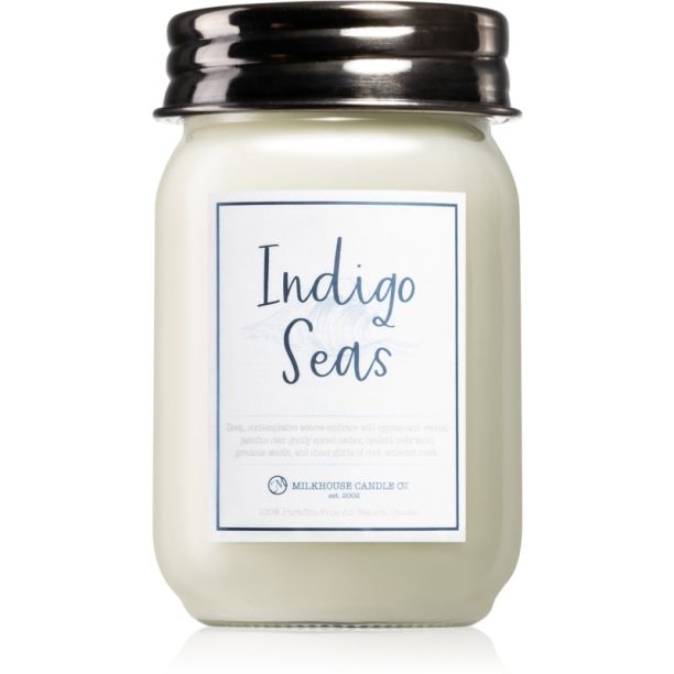 Milkhouse Candle Co. Farmhouse Indigo Seas ароматна свещ Mason Jar 369 гр.