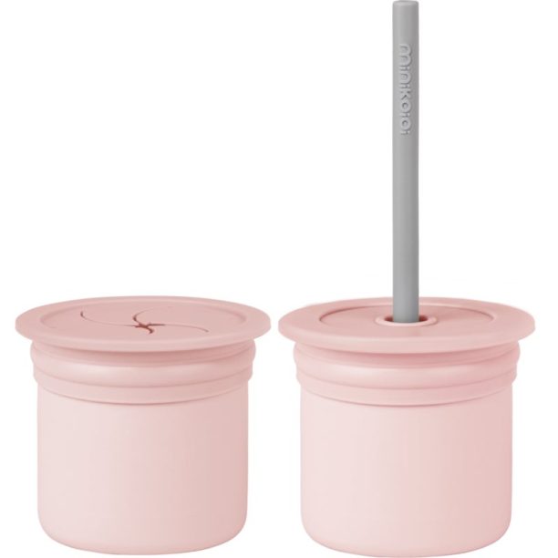 Minikoioi Sip+Snack Set комплект за хранене за деца Pinky Pink / Powder Grey