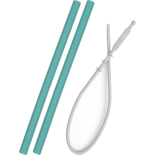 Minikoioi Straw with Cleaning Brush силиконова сламка с четка Green 2 бр.