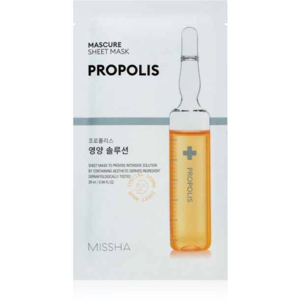 Missha Mascure Propolis подхранваща платнена маска за чувствителна и раздразнена кожа 28 мл.