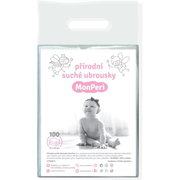 MonPeri Dry Baby Wipes почистващи кърпички за деца от раждането им 100 бр.