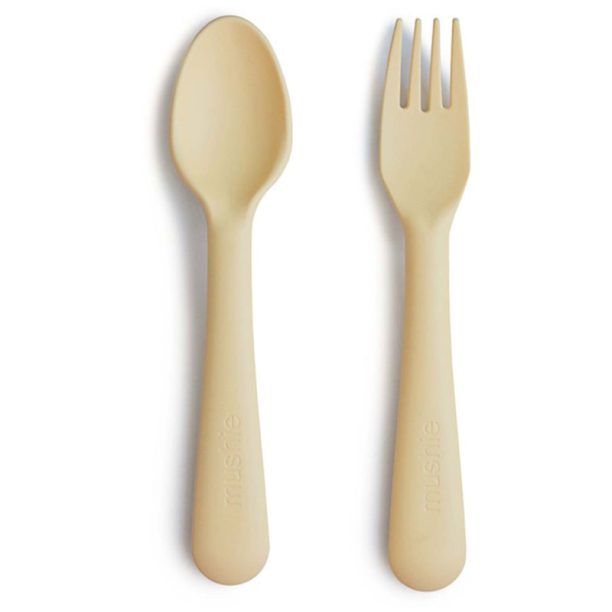 Mushie Fork and Spoon Set прибор Pale Daffodil 2 бр. на ниска цена