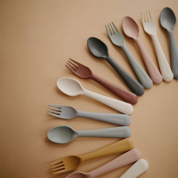 Mushie Fork and Spoon Set прибор Powder Blue 2 бр. купи на топ цена