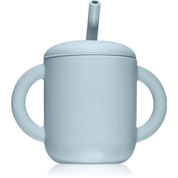 Mushie Training Cup with Straw чаша със сламка Powder-blue 175 мл.