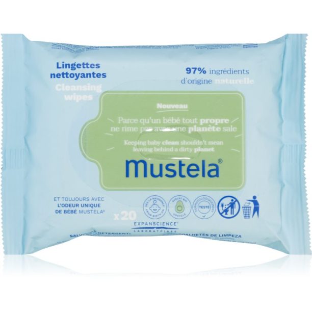 Mustela Bébé Cleansing WIpes мокри почистващи кърпички за деца 20 бр.