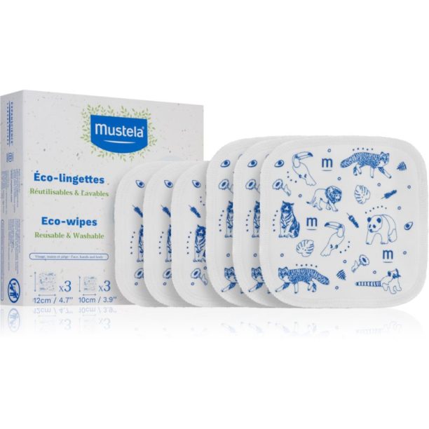 Mustela ECO Reusable & Washable Wipes почистващи кърпички за деца от раждането им 6 бр.