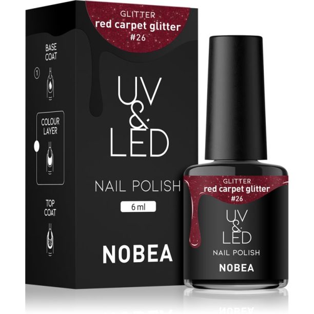 NOBEA UV & LED Nail Polish гел лак за нокти с използване на UV/LED лампа бляскав цвят Red carpet glitter #26 6 мл. на ниска цена