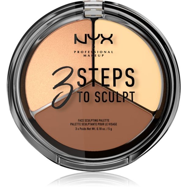 NYX Professional Makeup 3 Steps To Sculpt контурираща палитра за лице цвят 02 Light 15 гр.