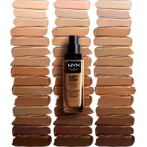 Can't Stop Won't Stop Full Coverage Foundation NYX Professional Makeup Can't Stop Won't Stop Full Coverage Foundation високо покривен фон дьо тен цвят Cinnamon 30 мл.