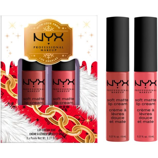 NYX Professional Makeup Limited Edition Xmass 2022 Mrs Claus Oh Deer Soft Matte Lip Cream Set комплект за устни цвят 2 2x8 мл.