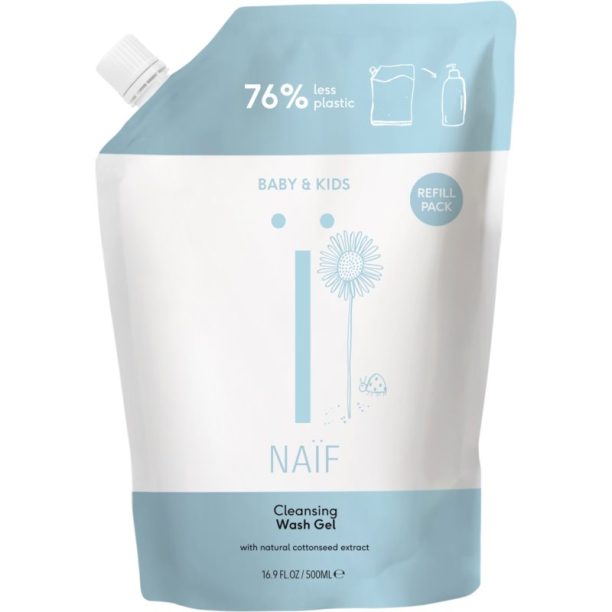 Naif Baby & Kids Cleansing Wash Gel Refill почистващ и миещ гел за деца и бебета пълнител 500 мл.