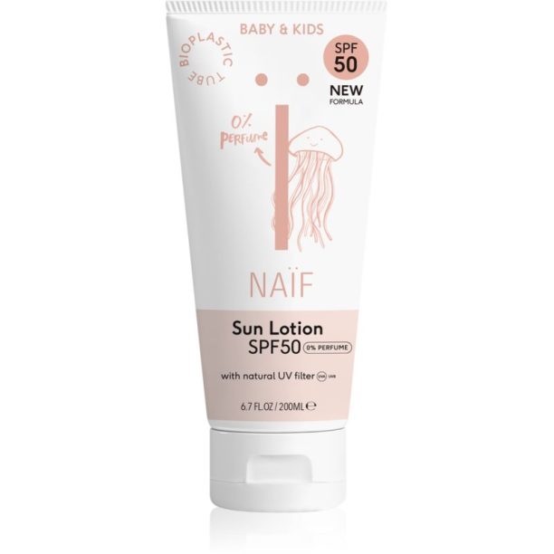 Naif Baby & Kids Sun Lotion SPF 50 слънцезащитен крем без парфюм за деца от раждането им SPF 50 200 мл. на ниска цена