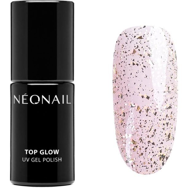 NeoNail Top Glow топ лак за нокти с използване на UV/LED лампа цвят Gold Flakes 7