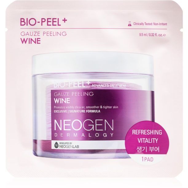 Neogen Dermalogy Bio-Peel+ Gauze Peeling Wine ексфолиращи тампони за лице за изглаждане на кожата и минимизиране на порите 8 бр.