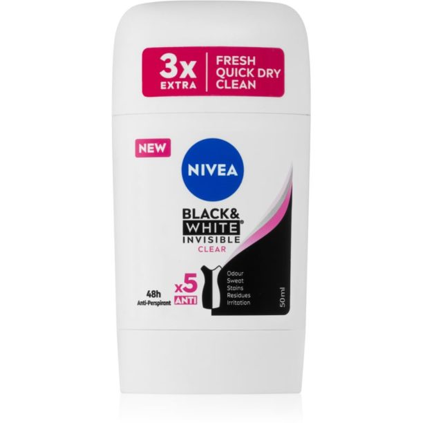 Nivea Black & White Invisible Clear твърд антиперспирант 50 мл.