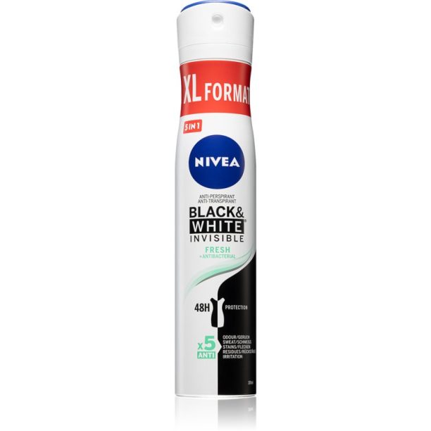 Nivea Black & White Invisible  Fresh + Antibacterial антиперспирант-спрей за жени 200 мл.