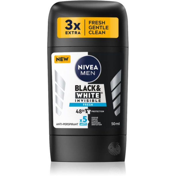 Nivea Men Black & White Invisible Fresh твърд антиперспирант за мъже 50 мл. на ниска цена