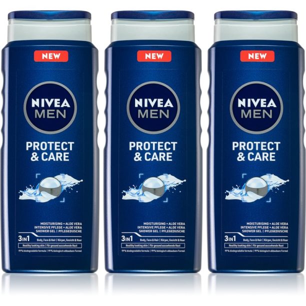 Nivea Men Protect & Care душ-гел за мъже 3 x 500 ml (изгодна опаковка)