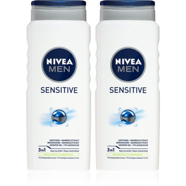 Nivea Men Sensitive душ гел за тяло и коса (изгодна опаковка)