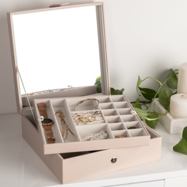 Notino Classy Collection Big jewellery box with mirror кутийка за бижута Beige 26 x 26 x 9 cm на ниска цена