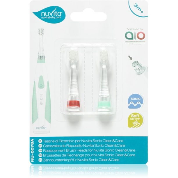 Nuvita Sonic Clean&Care Replacement Brush Heads резервни накрайници за сонична четка за зъби с батерии за бебета Sonic Clean&Care Small 0m - 12m 2 бр.