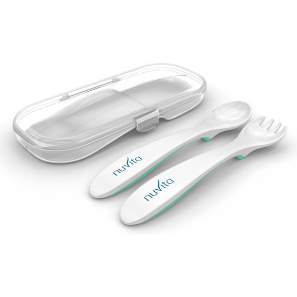 Nuvita Spoon and fork set прибор в кутия Pastel green 2 бр.