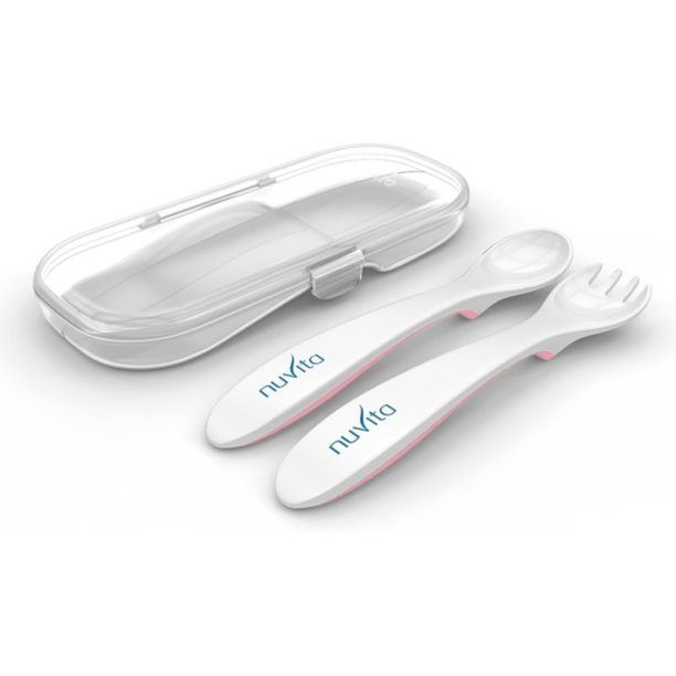 Nuvita Spoon and fork set прибор в кутия Pastel pink 2 бр.