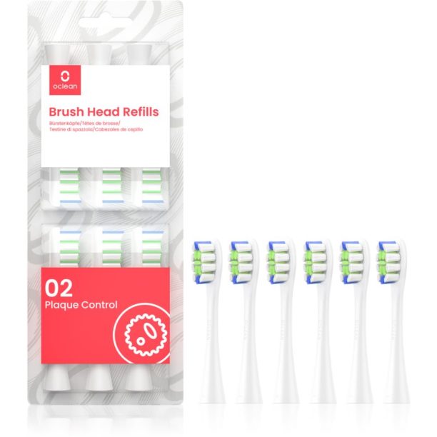 Oclean Brush Head Plaque Control резервни глави за четка за зъби P1C1 W06 White 6 бр.