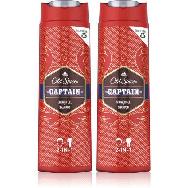 Old Spice Captain душ гел и шампоан 2 в 1 за мъже 2x400 мл.