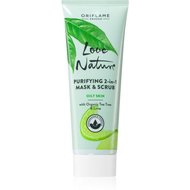 Oriflame Love Nature Organic Tea Tree & Lime почистваща маска и пилинг за мазна кожа 75 мл.