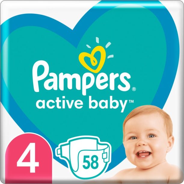 Pampers Active Baby Size 4 еднократни пелени 9-14 kg 58 бр. на ниска цена