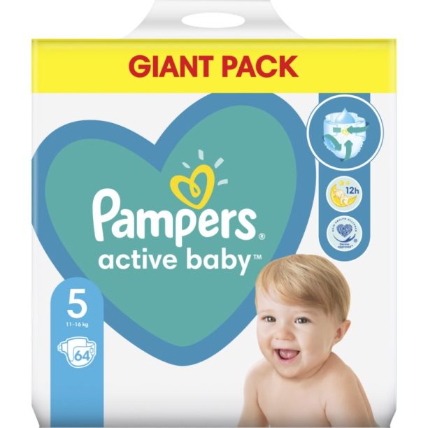 Pampers Active Baby Size 5 еднократни пелени 11-16 kg 64 бр. на ниска цена