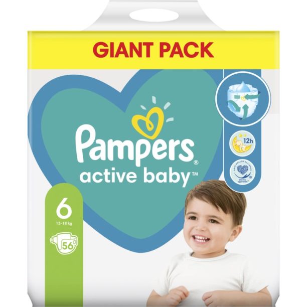 Pampers Active Baby Size 6 еднократни пелени 13-18 kg 56 бр. на ниска цена